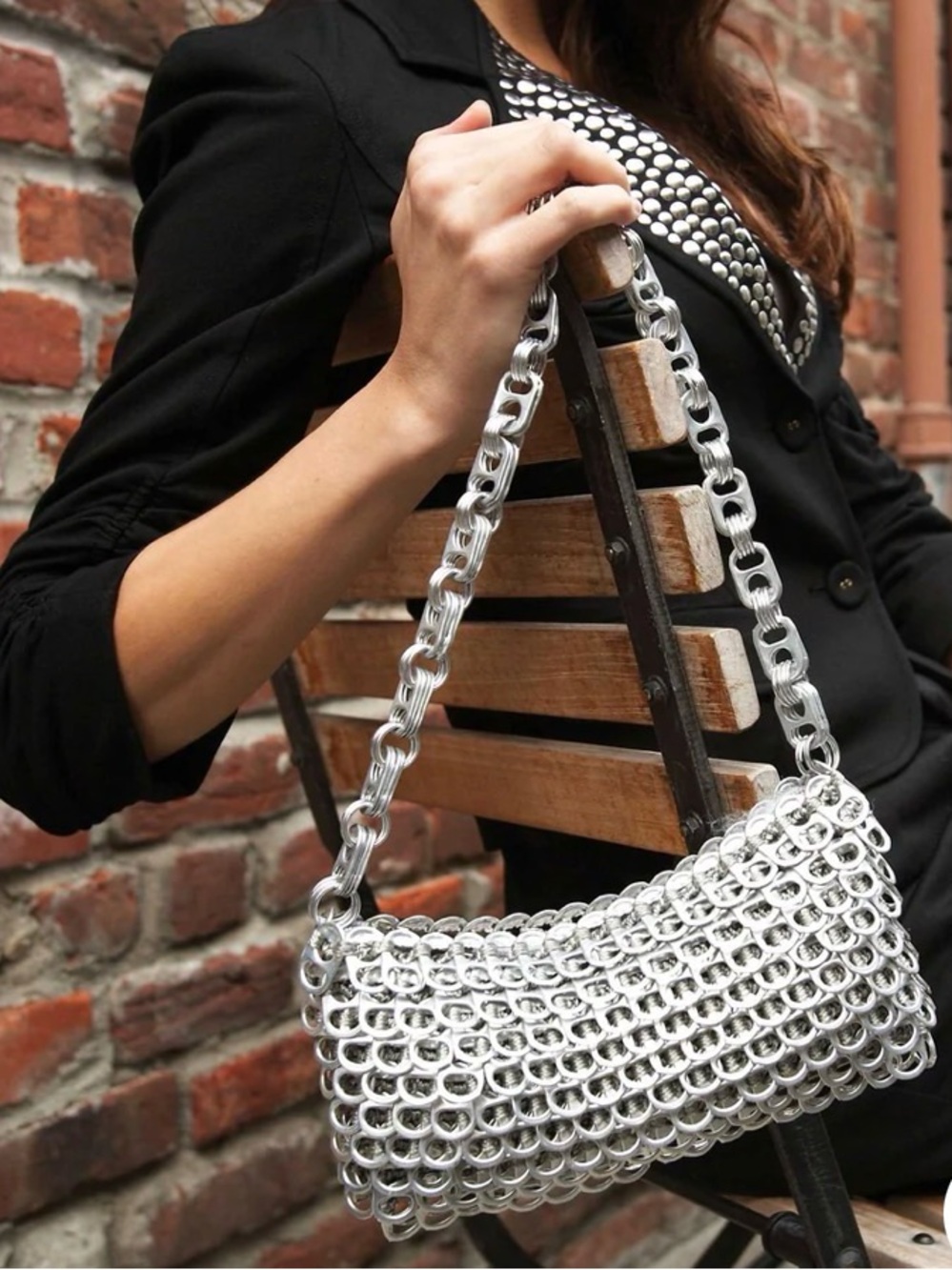 Silver Pop-Tab Chainmail Shoulder Bag - CHAIN STRAP PURSE | LENILDA